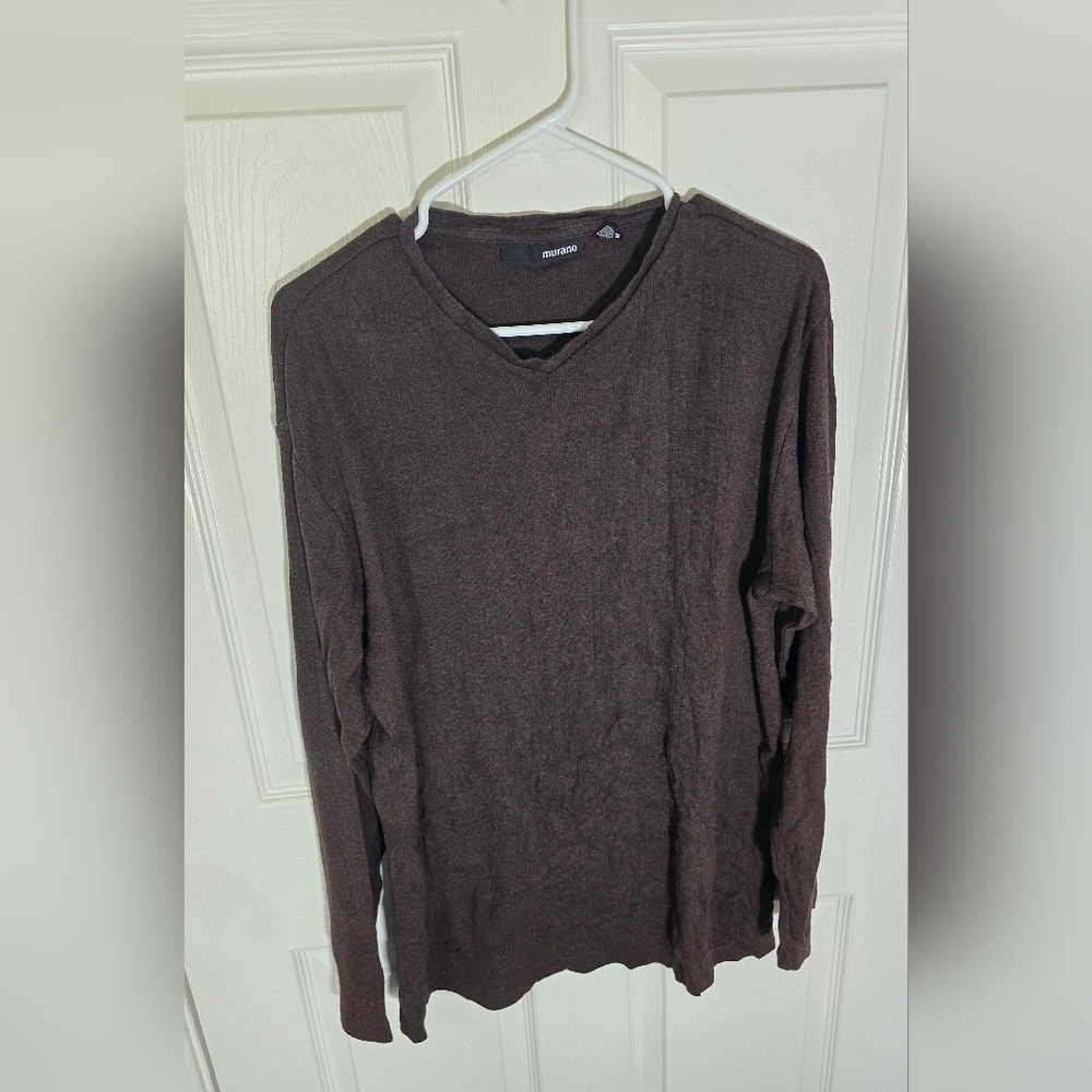 Brown V-Neck Sweater with Long Sleeves and Regular Fit